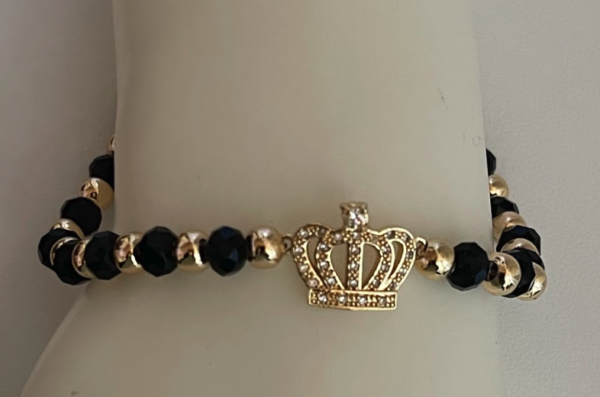 Pulsera corona piedra negra de cristal